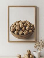 Framed Walnut Bowl Art Print on Wall with Minimalist Decor photo