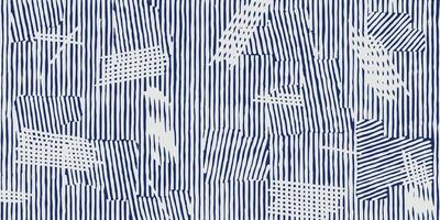 Abstract hand drawn brush line experimental pattern in white and indigo blue, Japanese and tribal wood carving, weaving, basketry textured surface background, irregular stripe graphic for textile vector