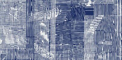 Abstract hand drawn brush lines, rough and experimental pattern in white and indigo blue, Japanese and tribal wood carving, weaving, basketry textured surface background, irregular stripes graphic vector