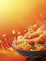 Crispy Fried Chicken in Bowl with Green Onion Delicious Meal photo