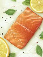Fresh Salmon Fillet with Lemon and Basil Preparing Seafood Dish photo
