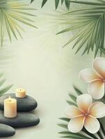 Spa Background with Palm Leaves Frangipani and Candles for Relaxation photo