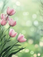 Blooming Pink Tulips with Bokeh Lights Creating a Dreamy Spring Background photo