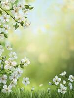 White Blossoms and Lush Grass Create a Fresh Spring Background photo