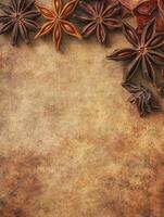 Star Anise Spice Border on Brown Rustic Background with Copy Space photo