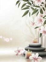 Candlelight Spa Stones with Flowers and Leaves for Wellness Background photo