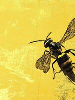Close-up of a Wasp Resting on Textured Yellow Background photo
