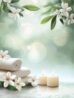 Towels with Flowers and Candles in a Relaxing Spa Setting photo