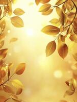Golden Leaves Frame Shining Light Creating an Atmospheric Fall Background photo