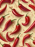 Vibrant Red Chili Peppers Creating a Spicy Pattern for Background Use photo