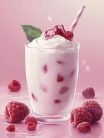 Refreshing Raspberry Smoothie with Straw and Cream Topping on Pink Background photo
