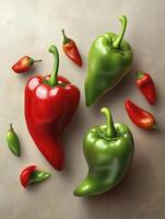 Assorted Fresh Peppers Red and Green on Textured Background Still Life photo