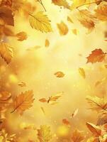 Falling Autumn Leaves in Golden Light Creating a Warm and Inviting Scene photo