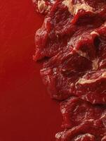 Fresh Raw Beef Meat Cuts on a Red Surface for Cooking photo