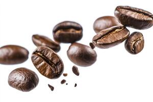 Coffee Beans Falling in Air Freshly Roasted on White Background photo