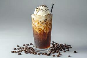 Refreshing Affogato Coffee Drink with Ice Cream and Coffee Beans Around photo