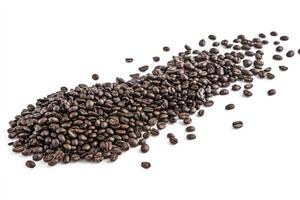 Roasted Coffee Beans Scattered on White Background for Menu Design photo