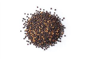 Pile of Mustard Seeds on White Background for Culinary and Agricultural Use photo