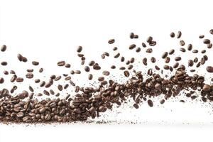 Coffee Beans and Ground Coffee Exploding on White Background Studio Shot photo