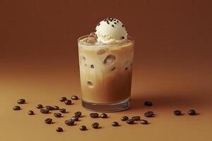 Making Iced Coffee Drink with Ice Cream and Coffee Beans Around photo