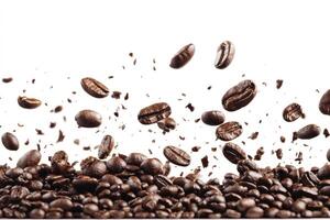 Falling Coffee Beans with Pile Isolated on White Background in Studio photo