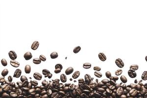 Scattered Coffee Beans Creating an Upper Frame Over White Background photo