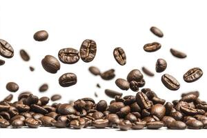 Falling Coffee Beans with Heap on White Background Still Life photo