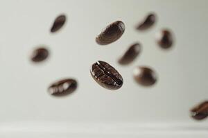 Coffee Beans Falling with Soft Background for Morning Beverage Concept photo