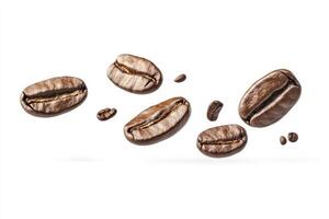 Isolated Roasted Coffee Beans Floating on White Background for Coffee Concepts photo
