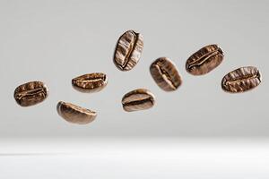 Roasted Coffee Beans Falling Against a Neutral Background for Coffee Concepts photo