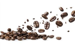 Roasted Coffee Beans Falling and Piled on White Background Studio Shot photo