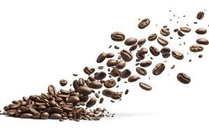 Falling Coffee Beans Isolated on White Background for Coffee Production photo
