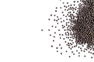 Black Beluga Lentils Scattered on White Background Overhead View Still Life photo