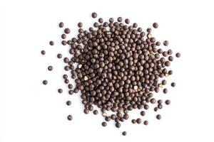 Pile of Dark Brown Mustard Seeds Isolated on White Background photo