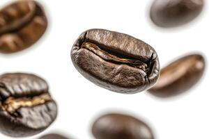 Coffee Bean Floating Macro Shot on White Background for Food Concept photo