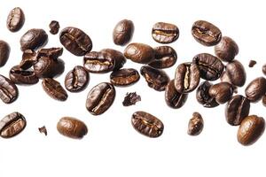 Roasted Coffee Beans Floating Isolated on White Background for Food Concepts photo