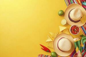 Celebrating Fiesta Flatlay with Sombreros Salsa and Tortilla Chips photo