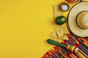 Celebrating Cinco De Mayo with Chips, Lime, Sombrero and Maraca photo