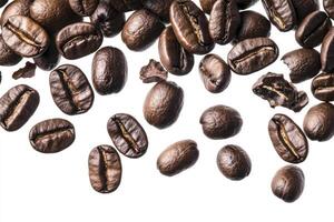 Scattered Coffee Beans on White Background Showing Texture and Detail photo