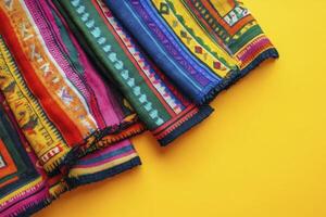 Colorful Textile Pattern with Yellow Background Fabric Design and Decoration photo