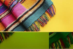 Display of Vibrant Striped Woven Textile Craft with Colorful Fringe Details photo
