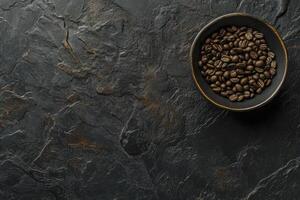 Coffee Beans in Bowl on Dark Textured Background Great for Mockups photo