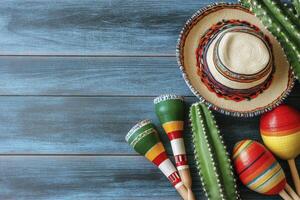 Celebrating Cinco De Mayo with Sombrero, Maracas and Cactus photo