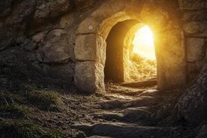 Stone Archway Entrance with Bright Light Beckoning From the Other Side photo