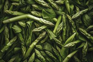 Fresh Green Asparagus and Spinach Leaves Close-up for Healthy Eating photo