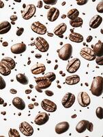Roasted Coffee Beans Floating in Air Against a Light Background photo