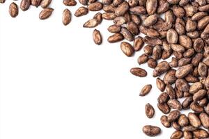 Pile of Cocoa Beans on White Background Top View Flat Lay photo