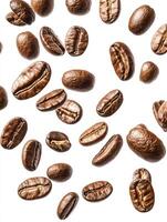 Falling Coffee Beans Isolated on White for Beverage Product Backgrounds photo