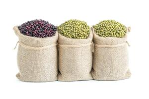 Beans in Burlap Sacks Variety of Raw Legumes on White photo