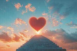 Heart Rising Above Stairway Against a Beautiful Sky with Sunset photo